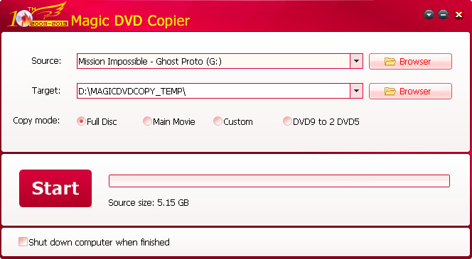 magic dvd copier interface